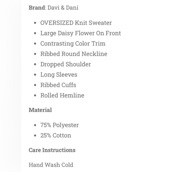 NWOT DAVI & DANI Oversized Textured Knit Daisy Sweater Womens Small - Picture 11 of 11